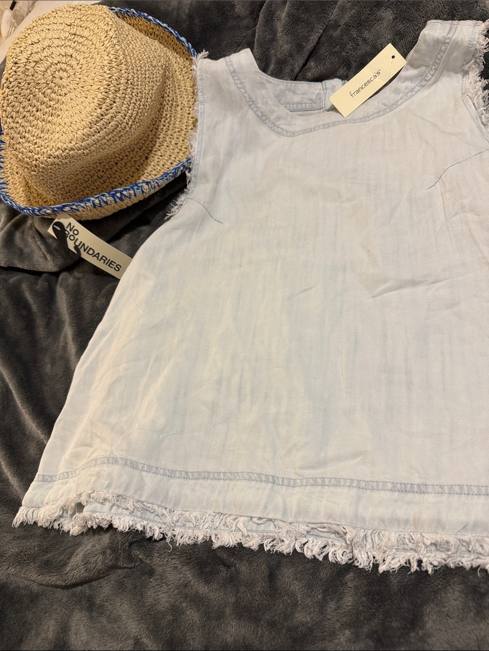Francesca's Collections Light Blue Frayed Hem Sleeveless Tank
